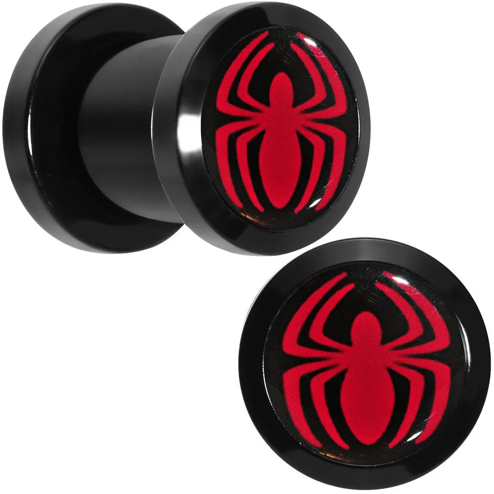 0 Gauge Licensed Red Spider-Man Logo Acrylic Screw Fit Plugs Set