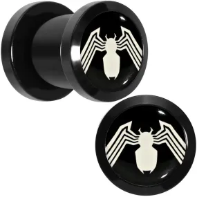 0 Gauge Licensed White Spider-Man Logo Black PVD Screw Fit Plugs Set