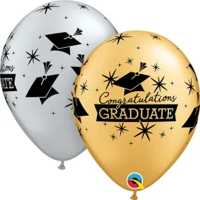 11 inch CONGRATULATIONS GRADUATE CAPS - SILVER & GOLD