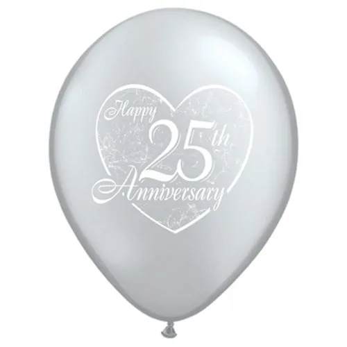 11 inch HAPPY 25TH ANNIVERSARY HEART - SILVER