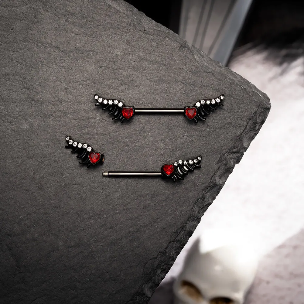 14G Red Gems Spiky Wings Nipple Barbell Rings