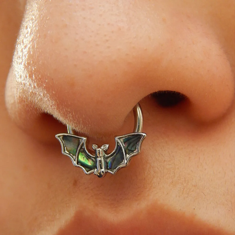 16G Abalone Shell Bat Hinged Septum Ring