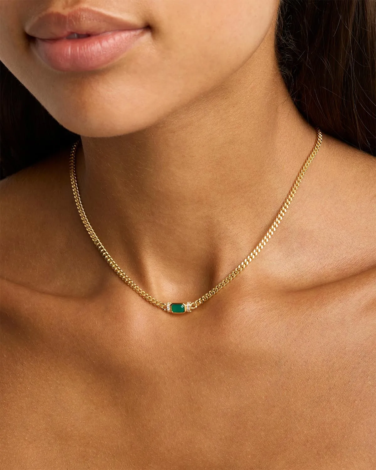 18k Gold Vermeil Strength Within Green Onyx Curb Choker