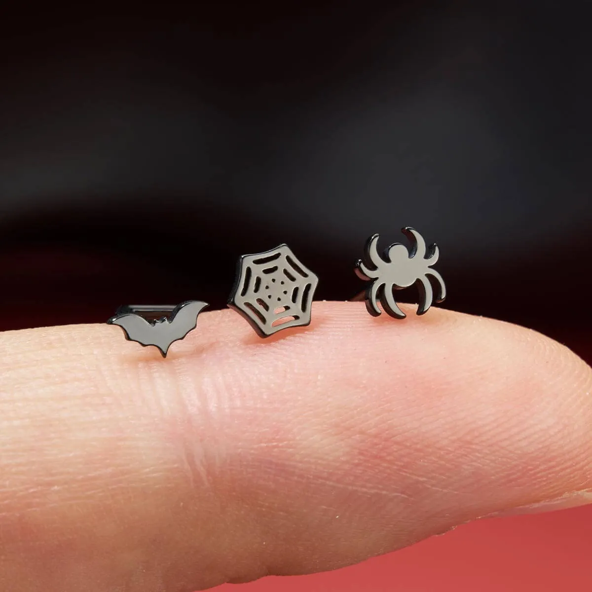 20G 3PCS Flat Spider/Spider Web/Bat L-Shaped Nostril Studs Set