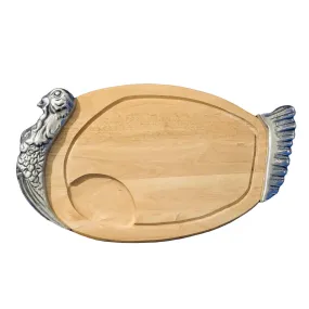 24" Turkey Carving Board, Serving Platter, Wood and Pewter