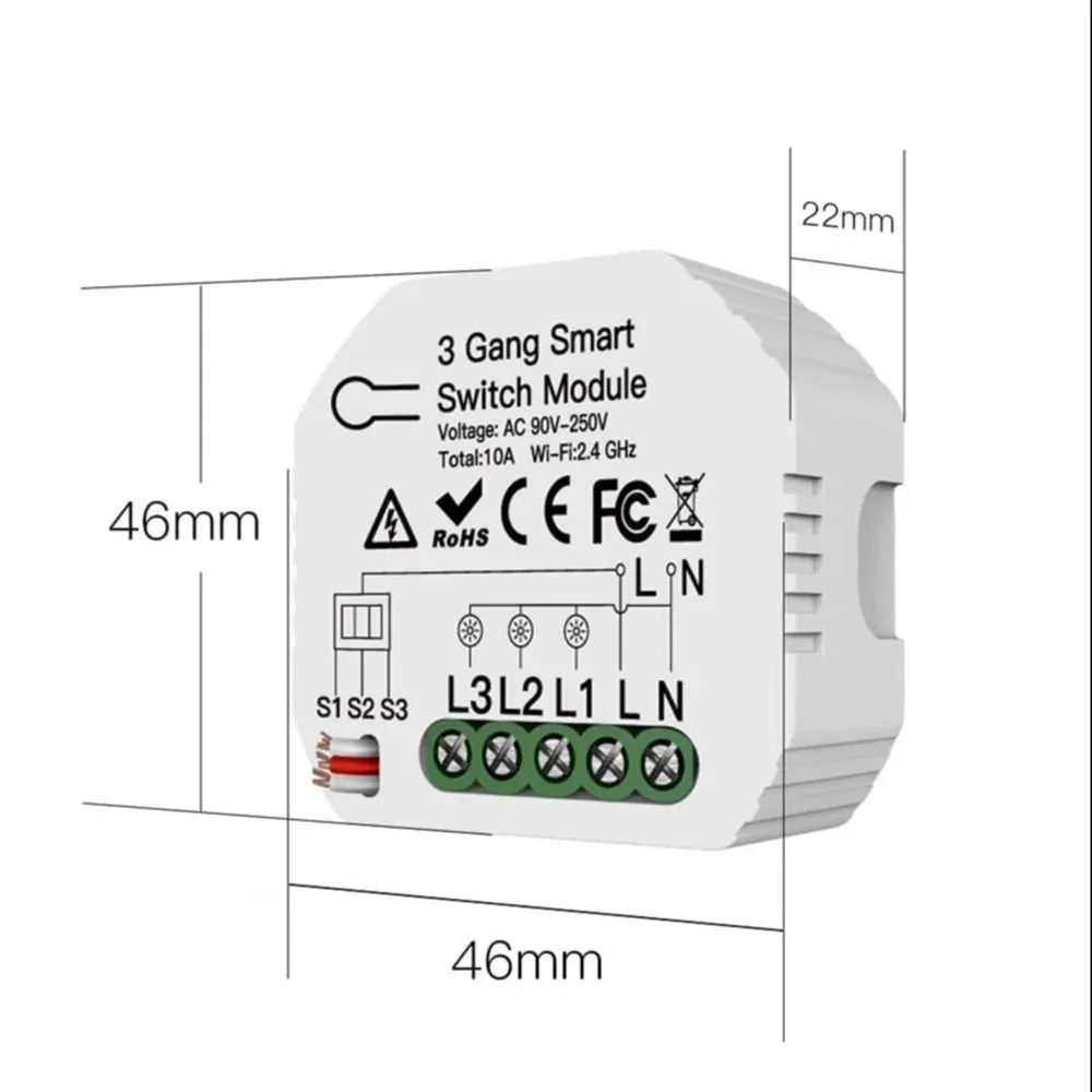 3 Gang 1/2 Way Mini DIY WiFi Smart Light Switch Module