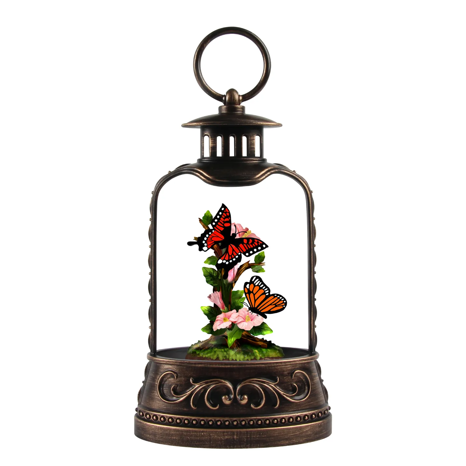 9.6” Radiant Monarch Butterflies & Blooms Glitter Lantern