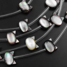 AAA Iridescent Carved Natural Black Mother of Pearl Shell Cat Head Beads 8mm 10mm Choose from 5pcs, 10pcs