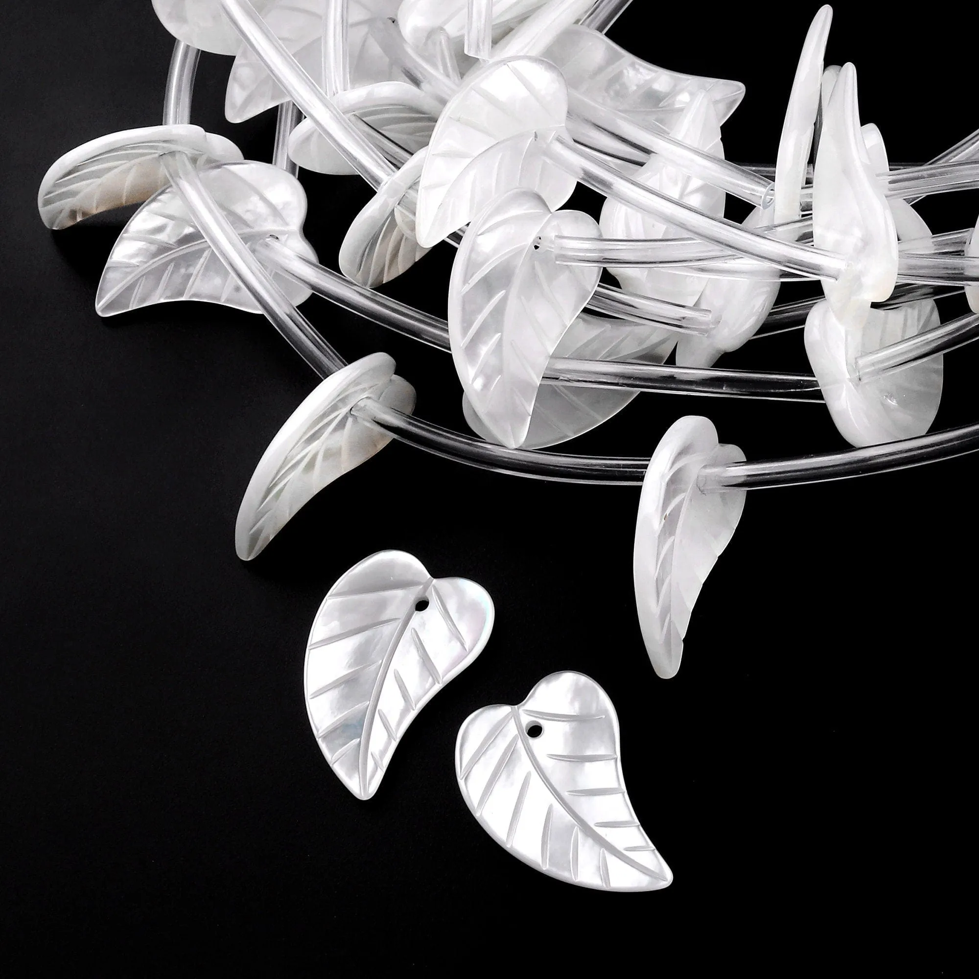 AAA Iridescent Natural White Mother of Pearl Shell Leaf Beads Choose from 5 pcs, 10pcs