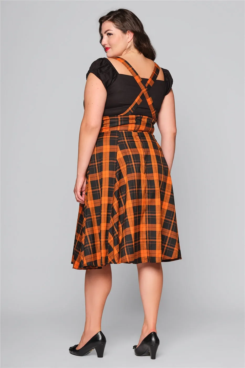 Alexa Black and Orange Pumpkin Check Suspender Skirt