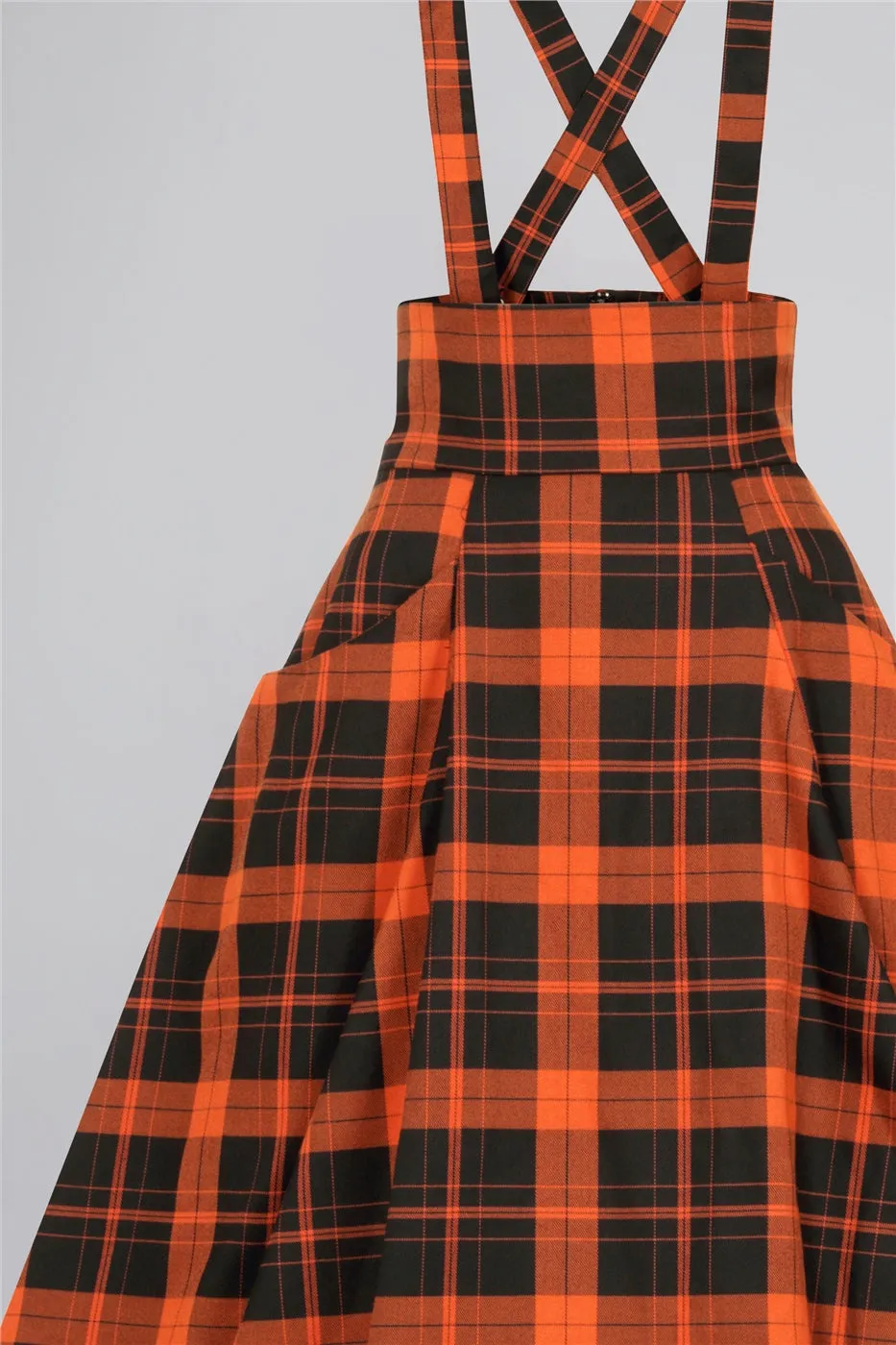 Alexa Black and Orange Pumpkin Check Suspender Skirt