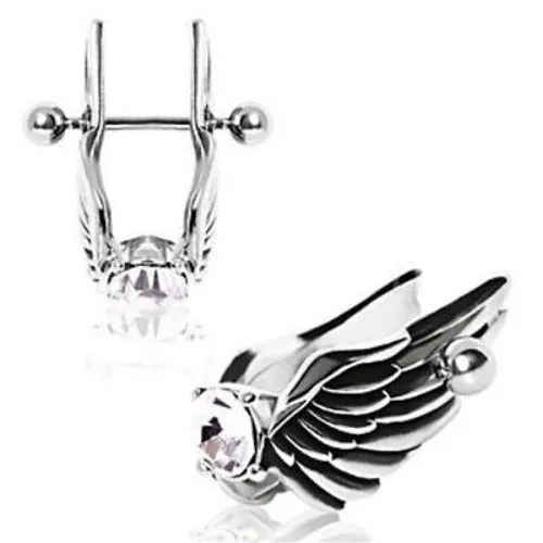 Angel Wings Cartilage Earring - Feathered Angel Wings w/ Gem Cartilage Piercing