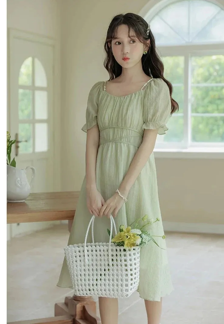 Apple Garden Ethereal Fairy Dress with Pearl Shoulder Straps