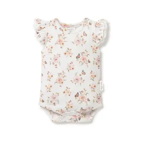 Aster & Oak  Butterfly Garden Lace Onesie - White