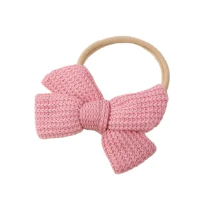 Baby Knitted Bow Headband in Flamingo