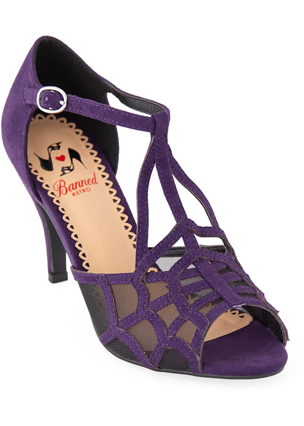 Banned Black Widow Spiderweb 50's Pumps Purple