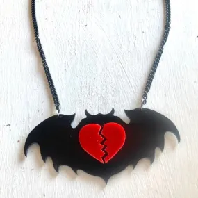 Bat with Broken Heart Acrylic Necklace