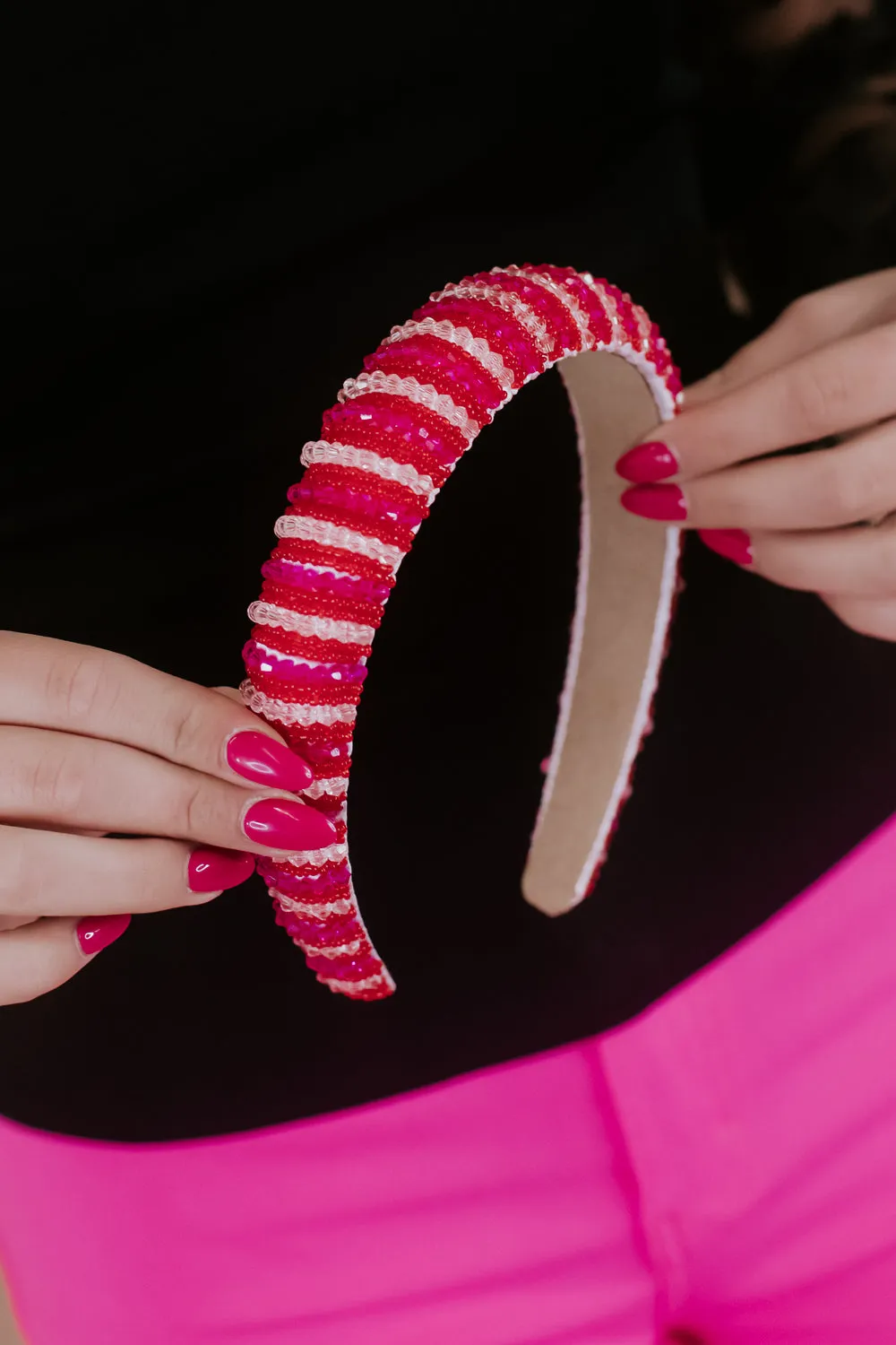 Beaded Headband, Pink/Red