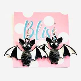 Black and White Bat Charm Earrings