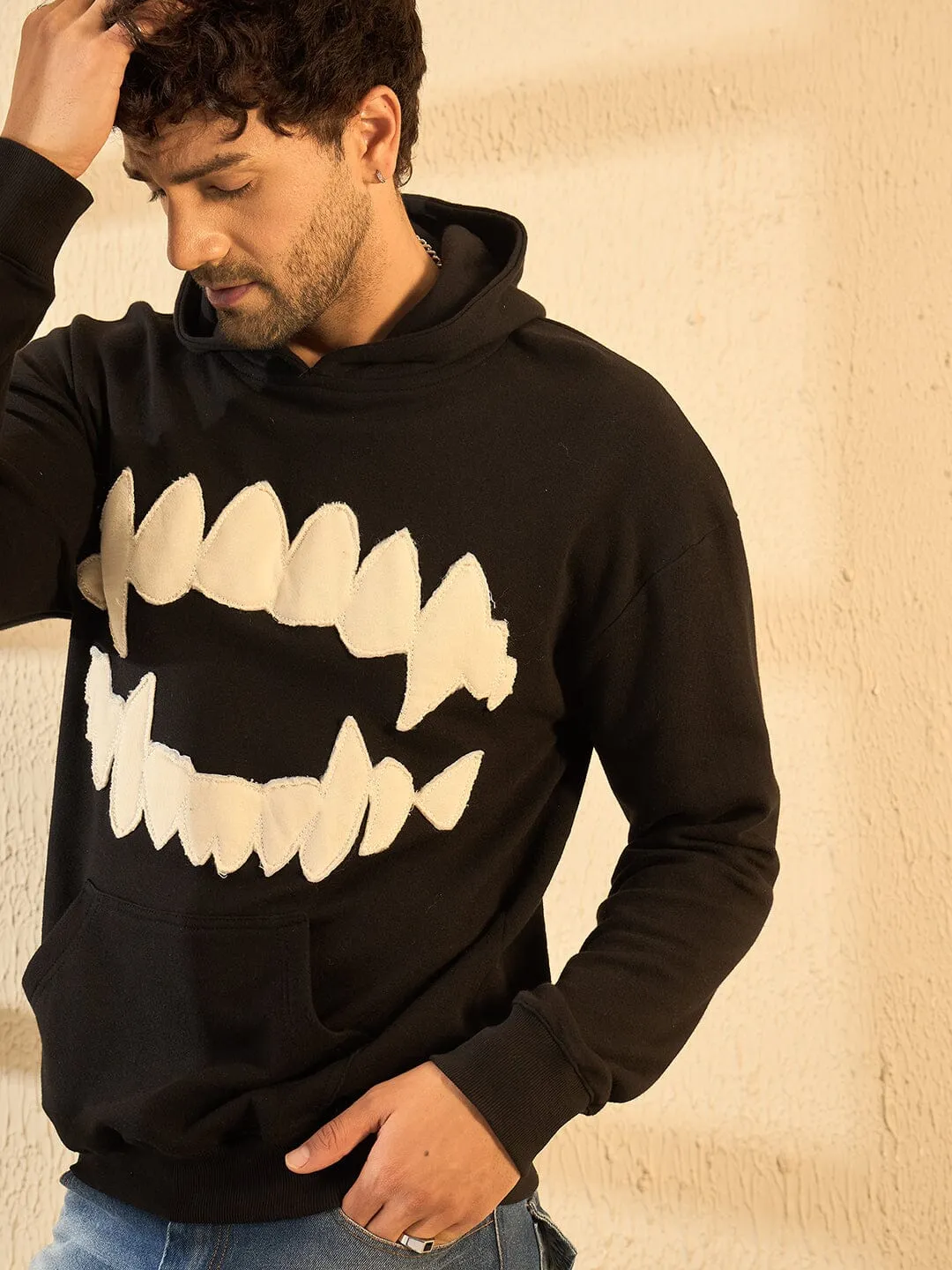 Black Fangs Embroidery Oversized Hoodie