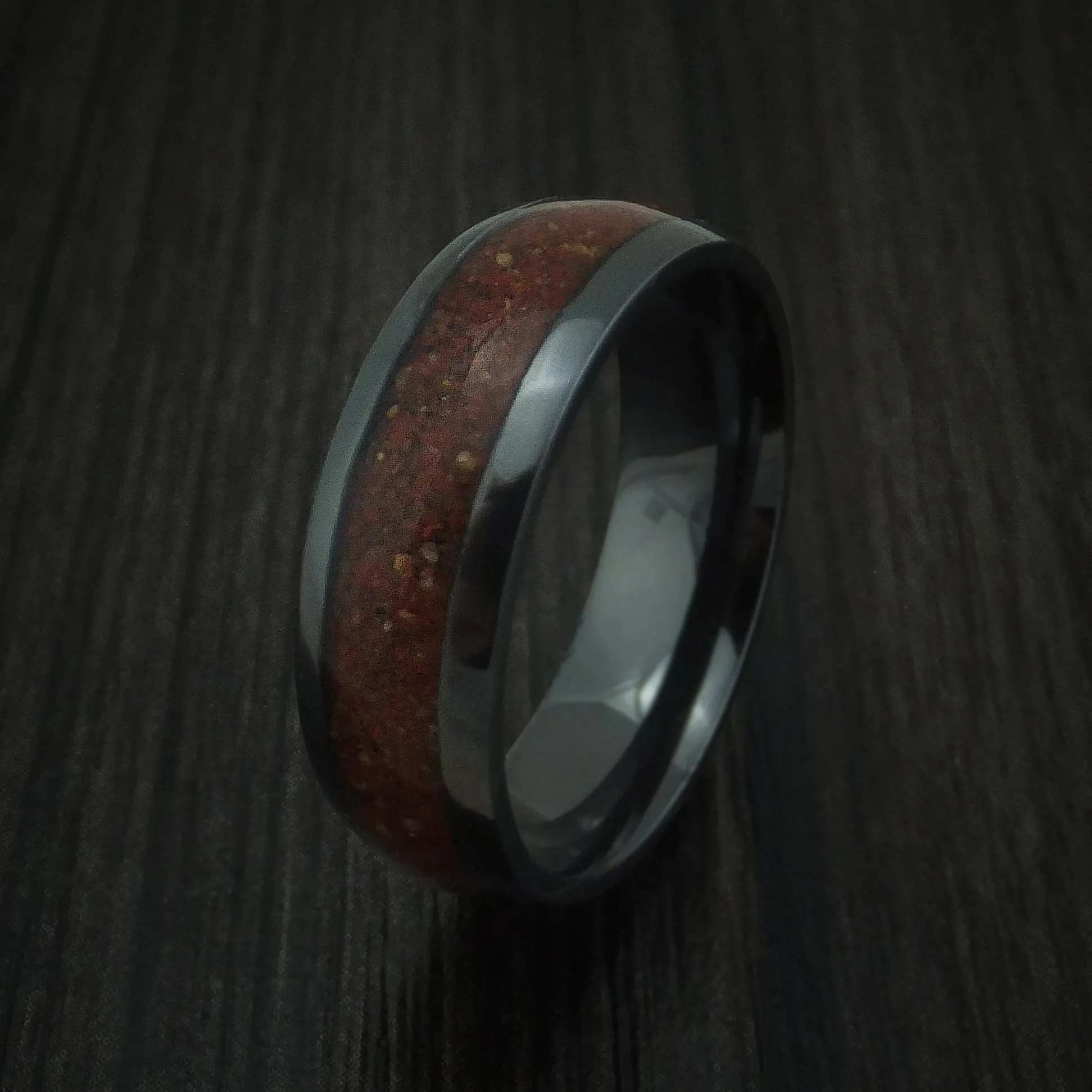 Black Zirconium And Mixed Dinosaur Bone Men's Ring Custom Made Fossil Band