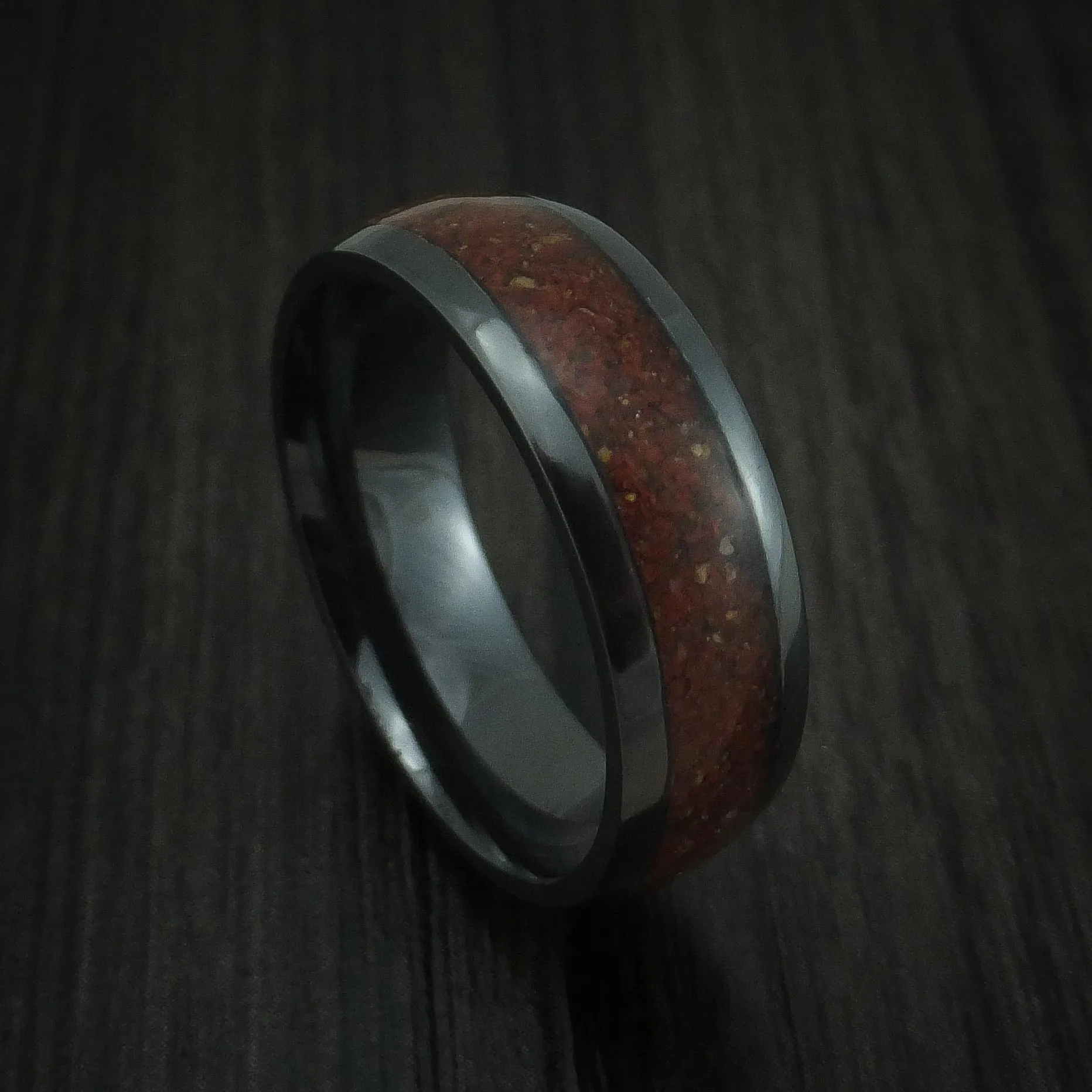 Black Zirconium And Mixed Dinosaur Bone Men's Ring Custom Made Fossil Band