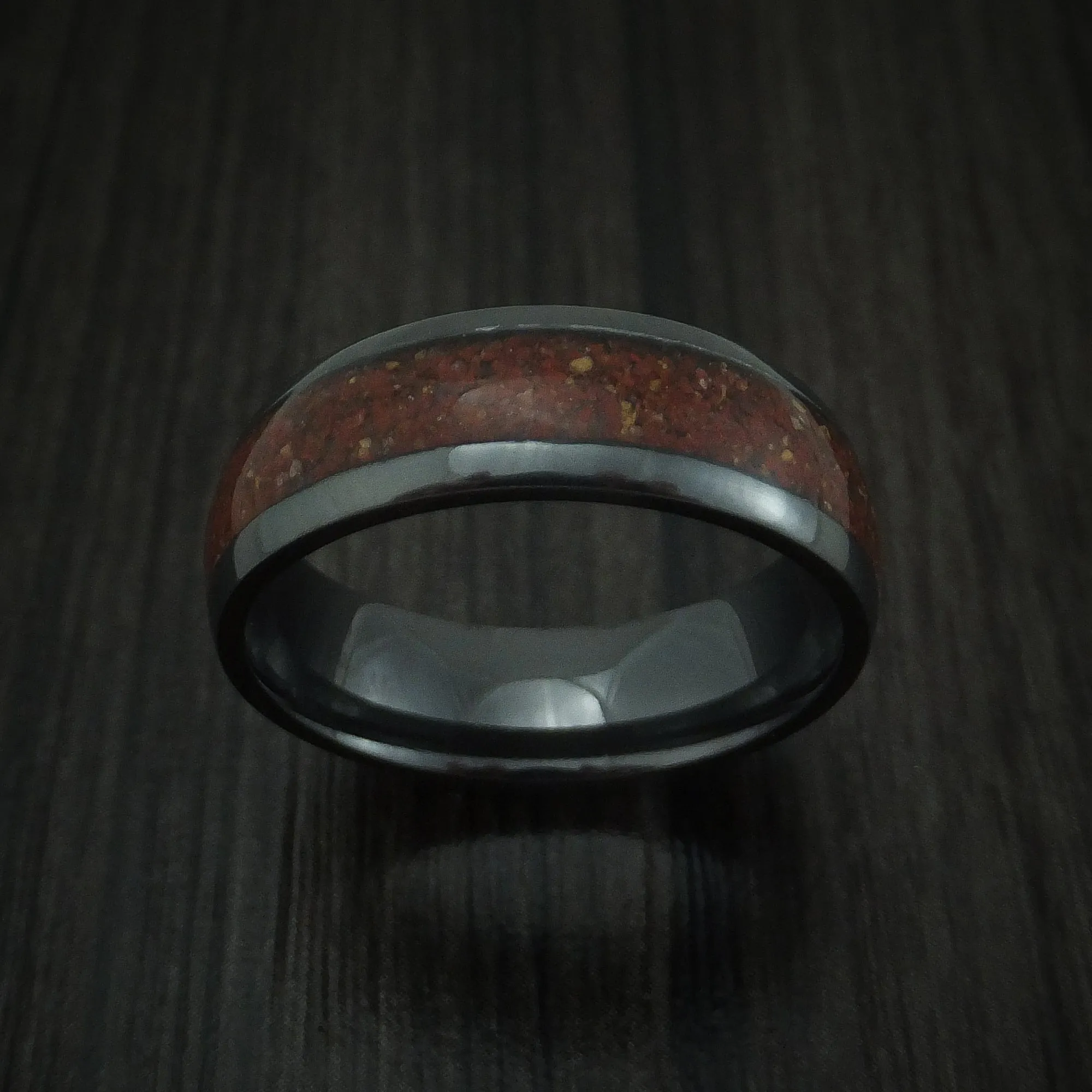 Black Zirconium And Mixed Dinosaur Bone Men's Ring Custom Made Fossil Band