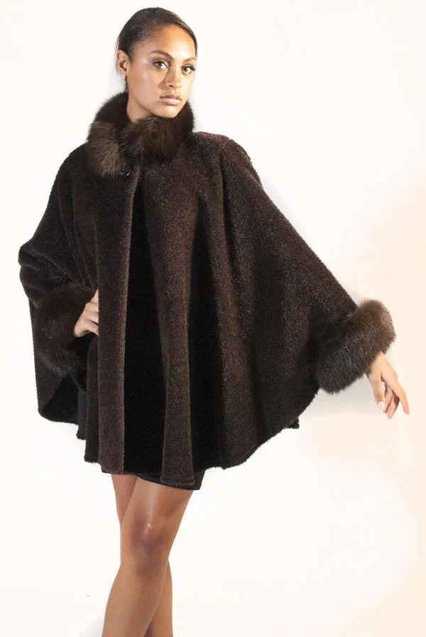 Brown Alpaca Cape with Fox Trim