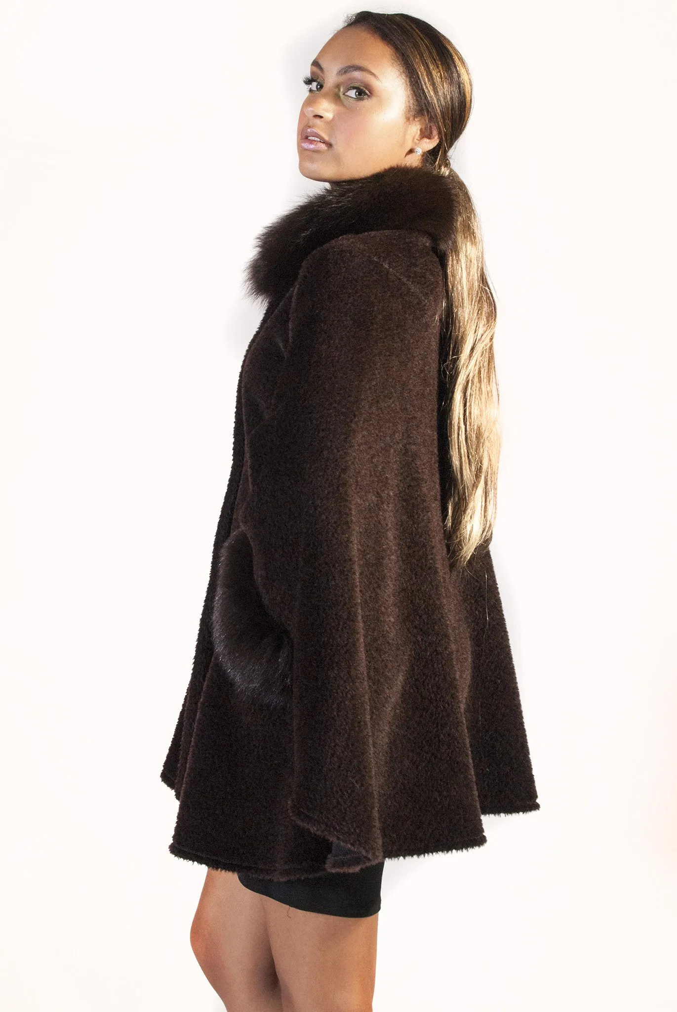 Brown Alpaca Cape with Fox Trim