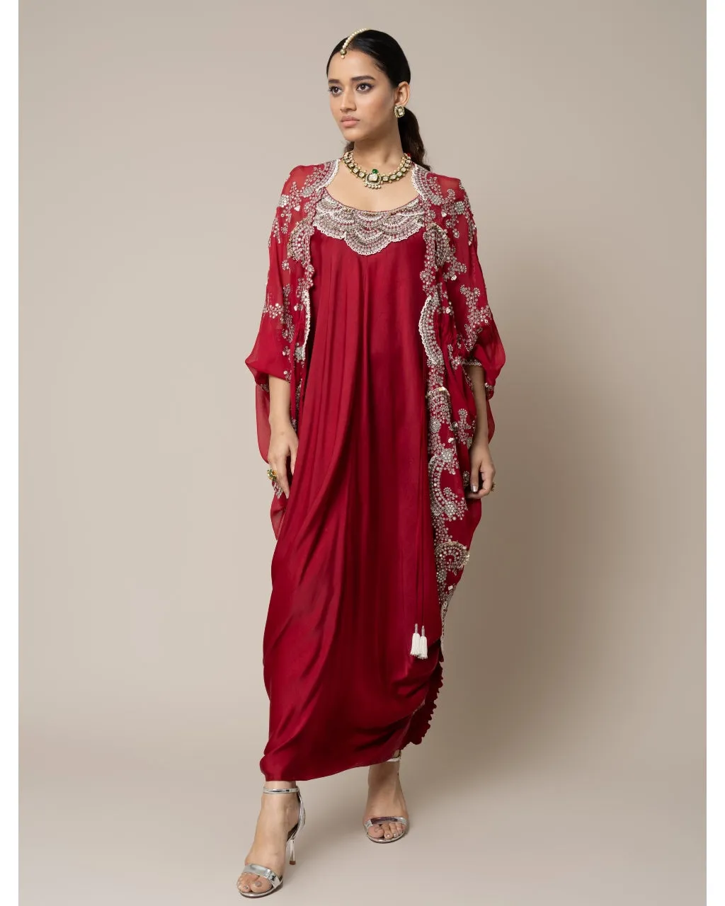 Burgundy Cape & Dress Set