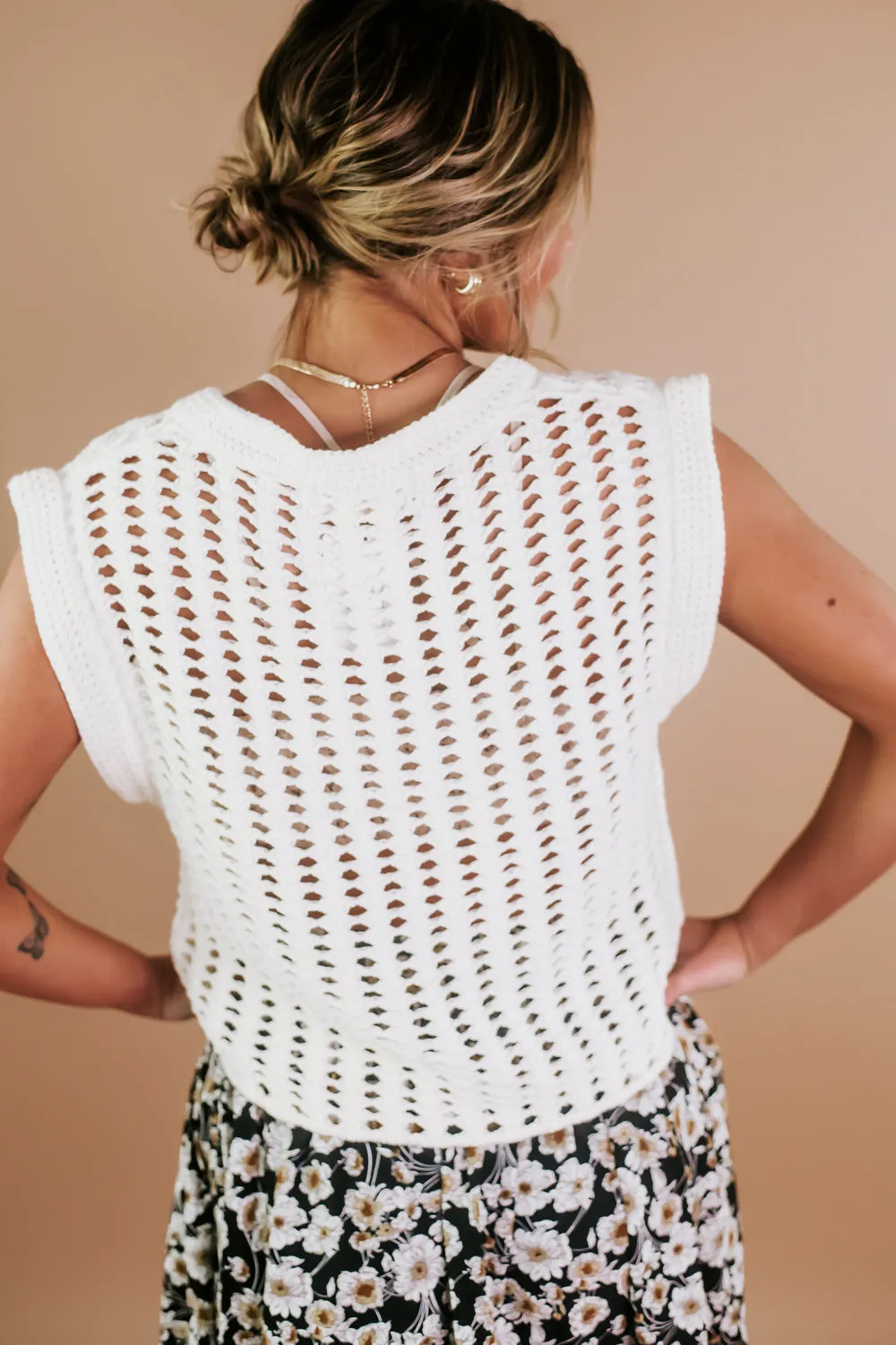 BY TOGETHER: Crochet Knit Top, Cream