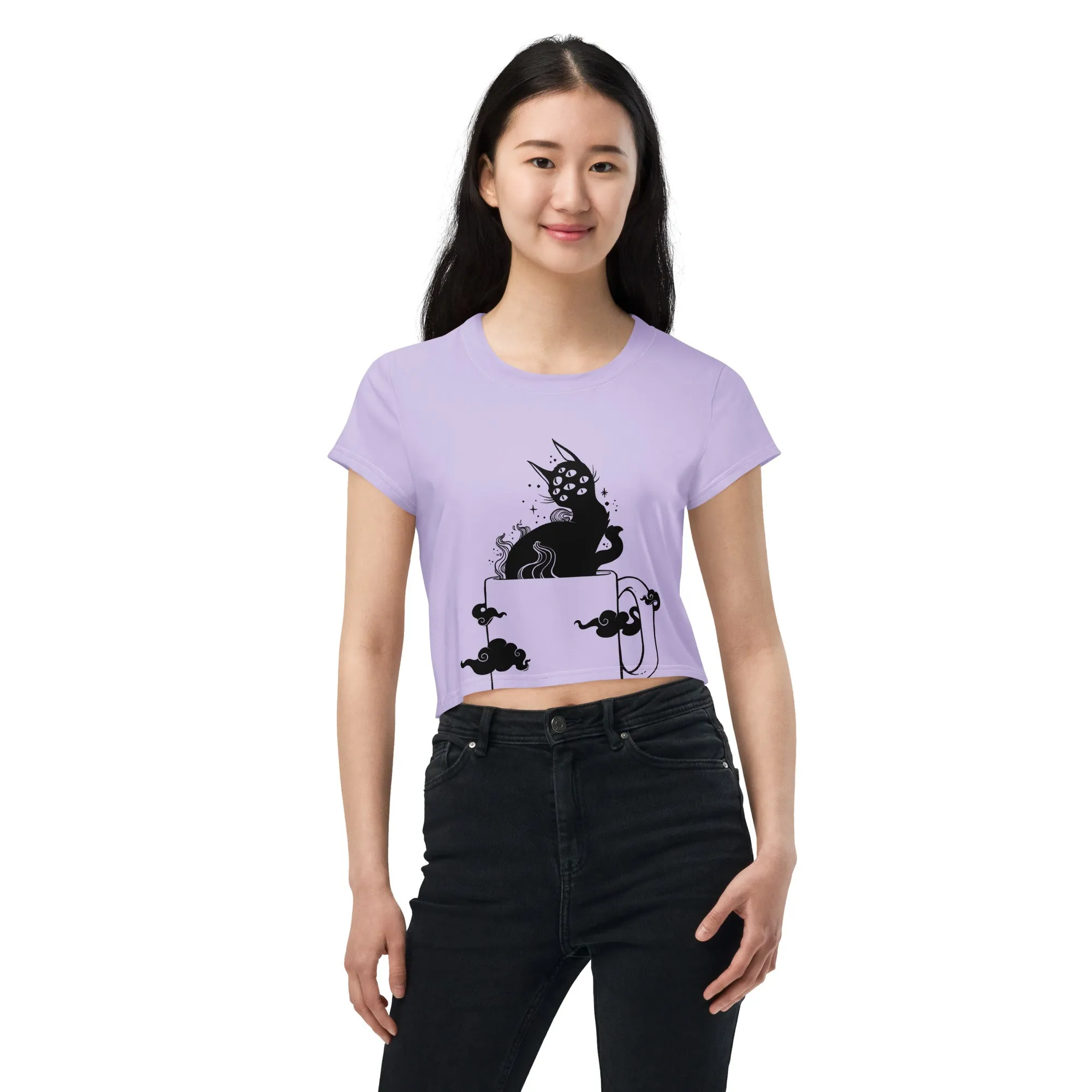 Cat In Cup, Sublimation Crop Top