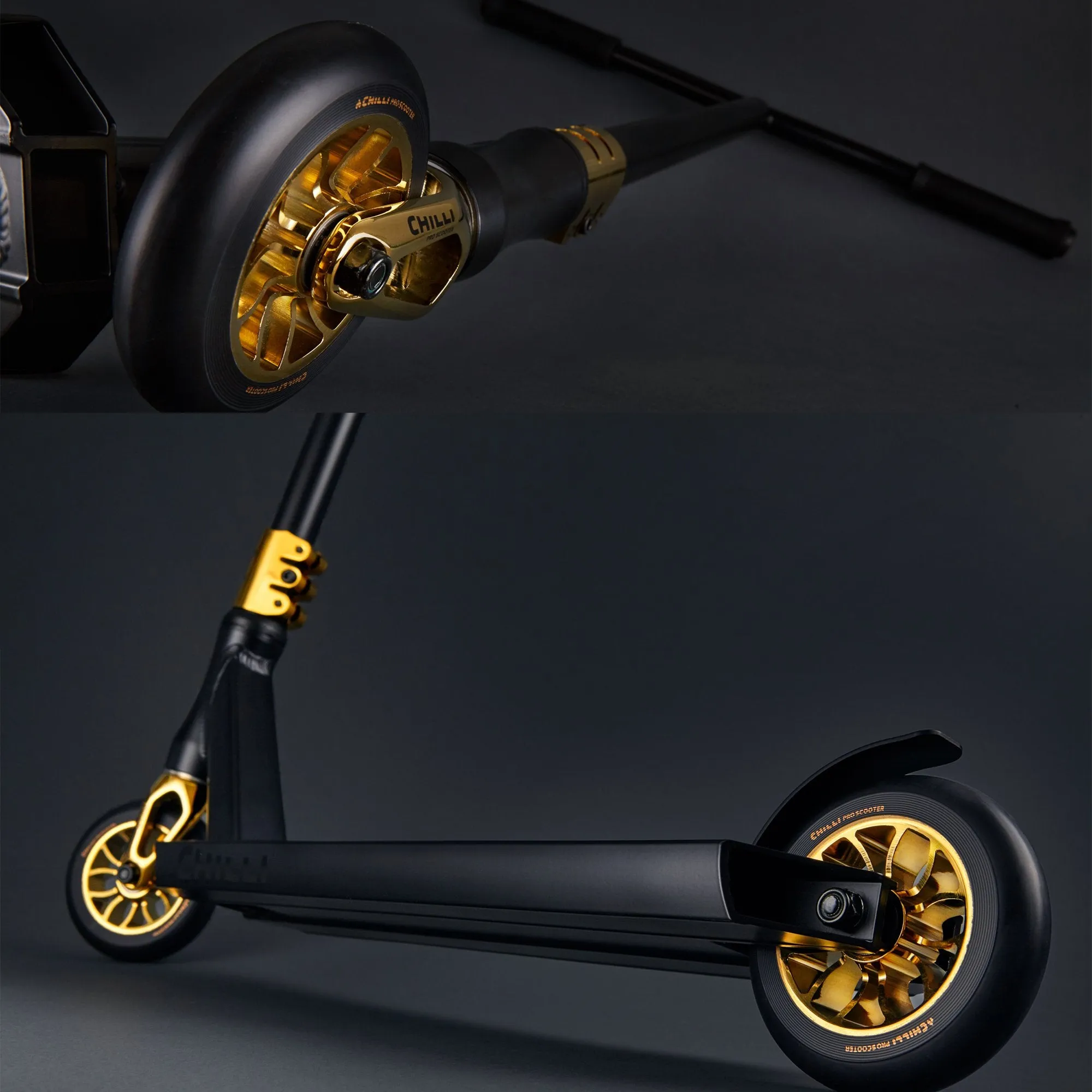 Chilli Scooters Crown Reaper Complete Stunt Scooter, Black/Gold