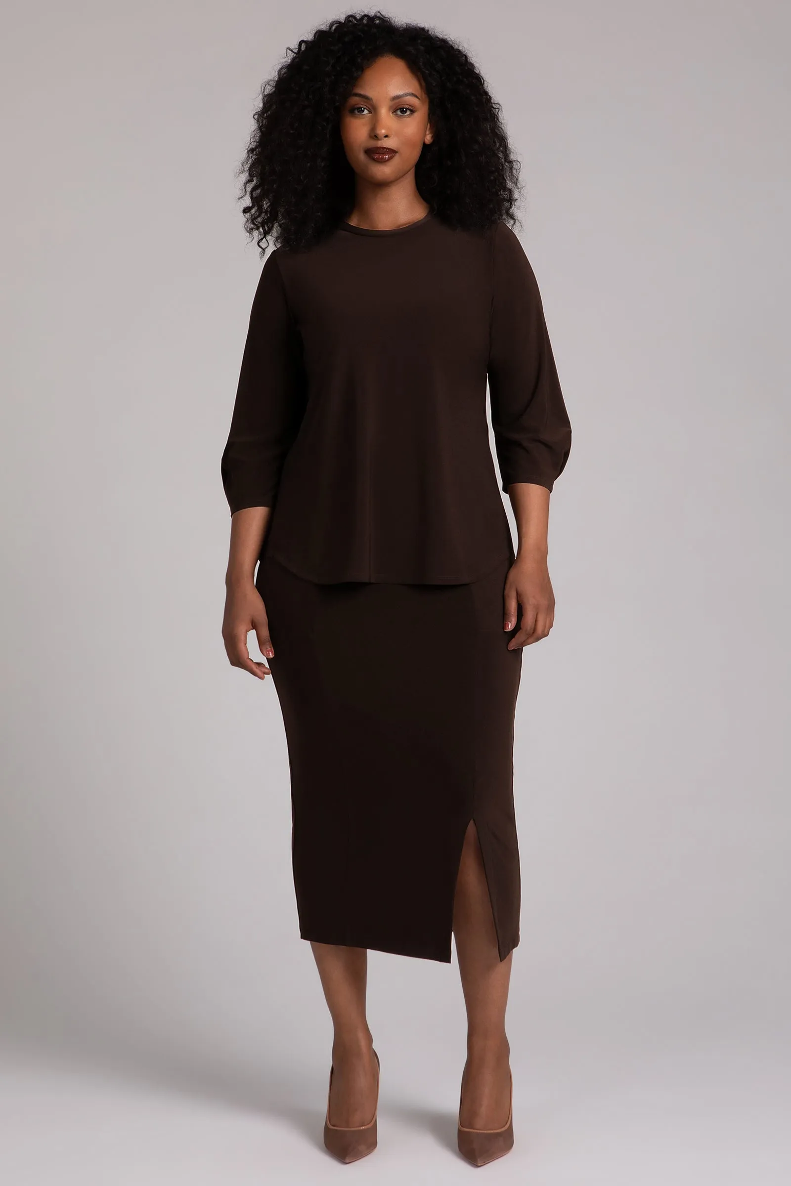 Classic Fit Lantern Top | Chocolate