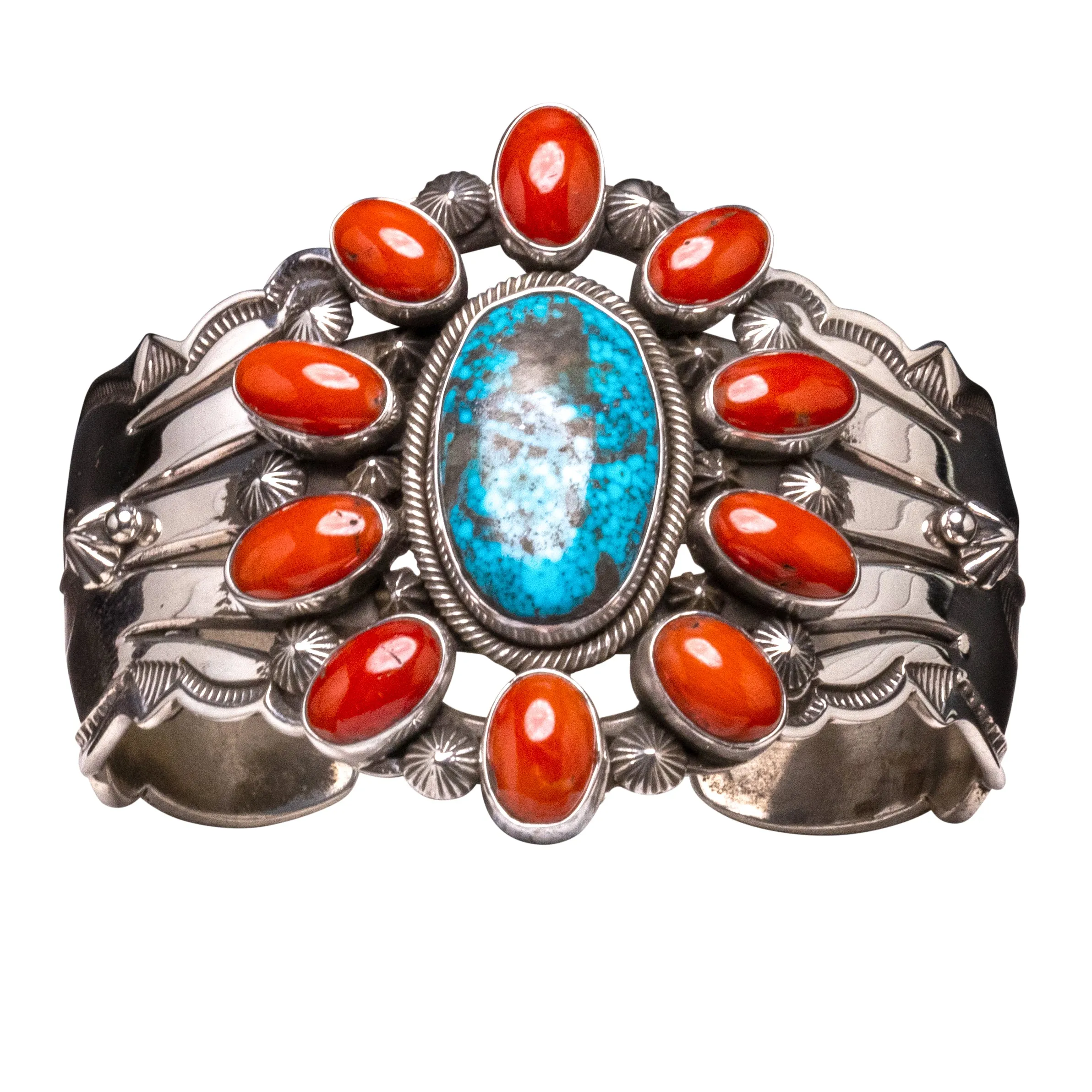 Coral Flower & Spiderweb Kingman Bracelet | Aaron Toadlena