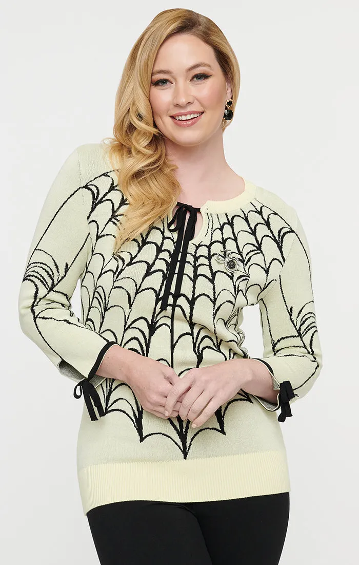 Cream and black Spider web keyhole sweater