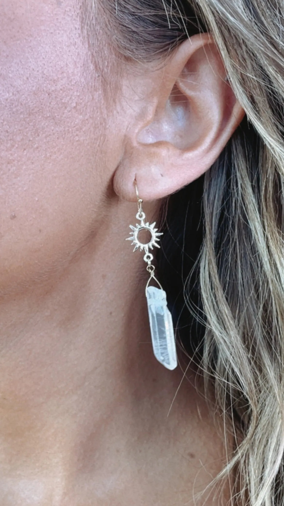 Crystal Sun Post Dangling Earrings, Gold