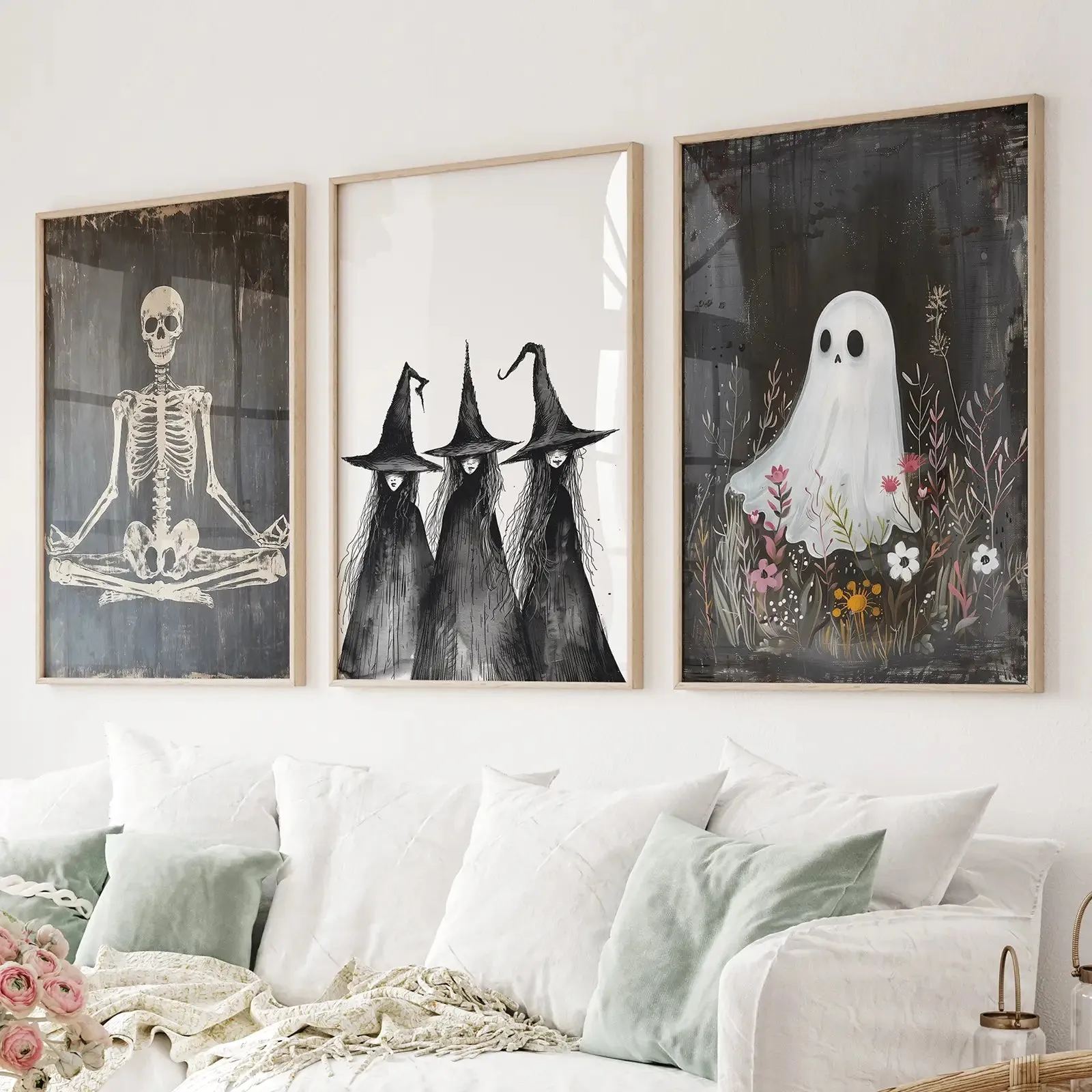 Dark Halloween Witches Wall Art Decor Print Set