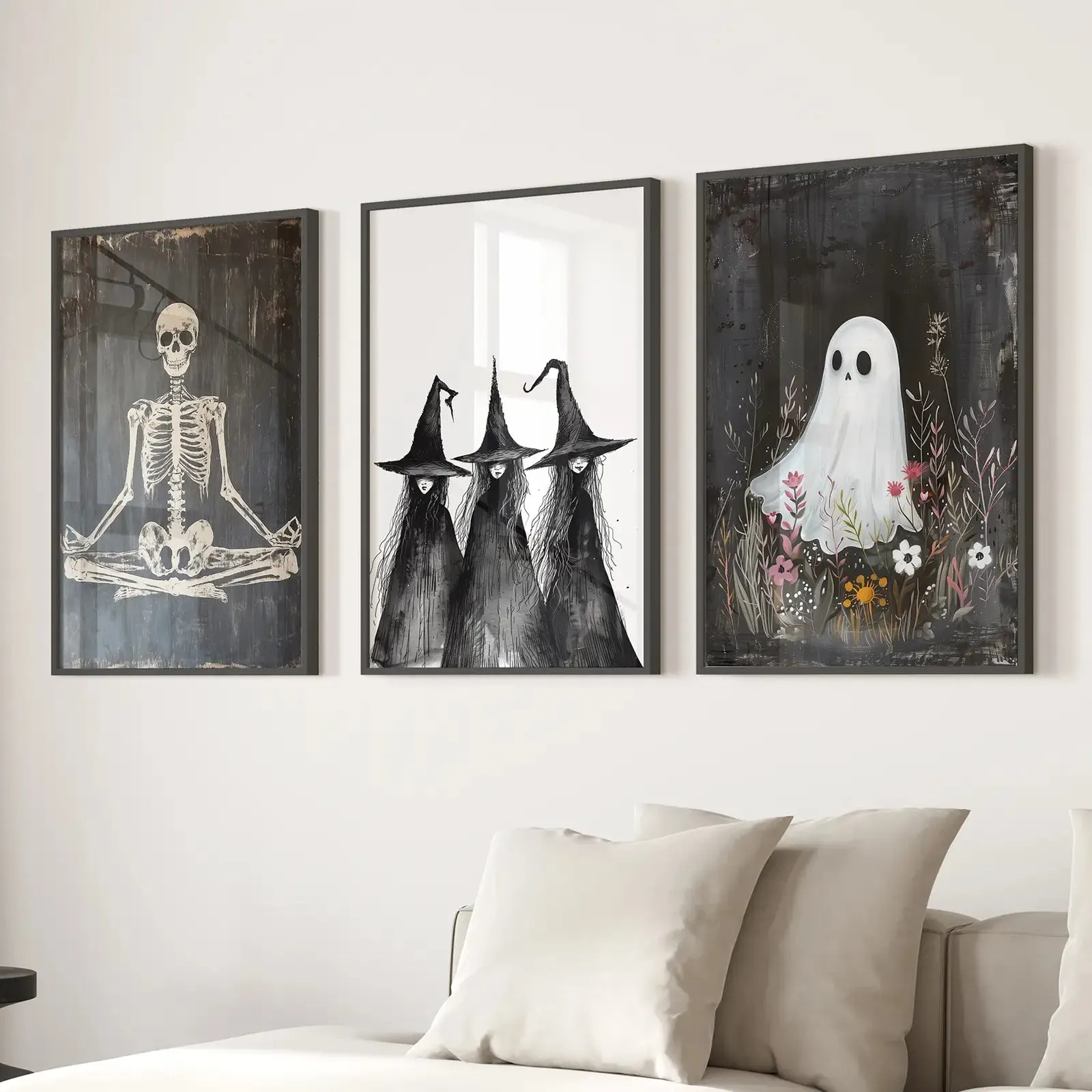 Dark Halloween Witches Wall Art Decor Print Set