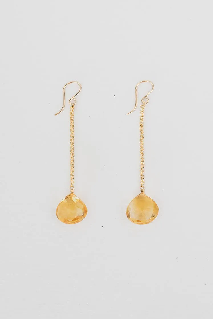 Drop Chain Earrings - Citrine