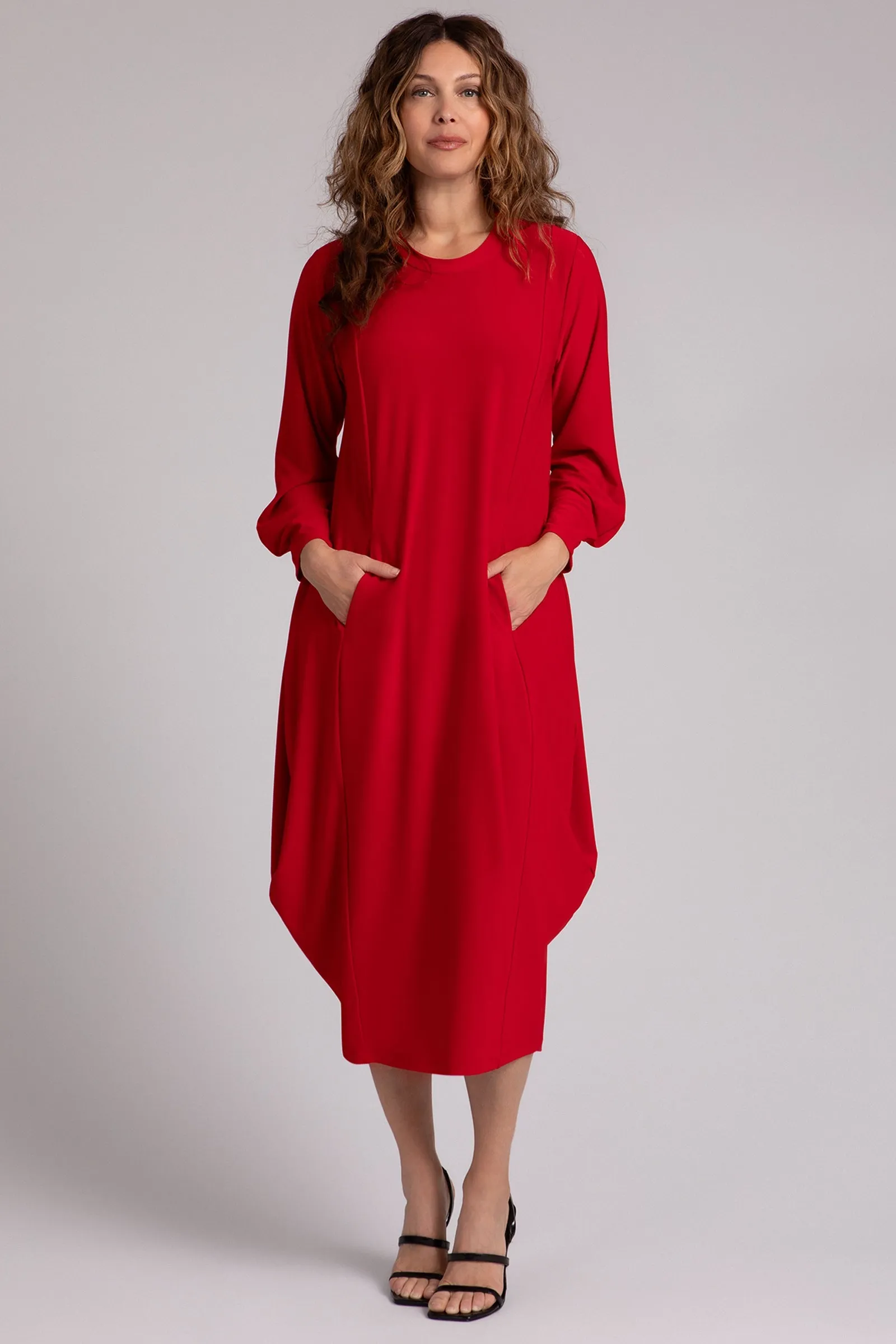 Easy Crew Neck Lantern Dress | Poppy