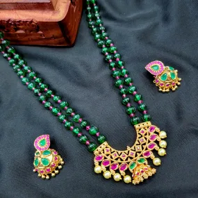 Emerald Green Pumpkin Bead Mala Necklace Set