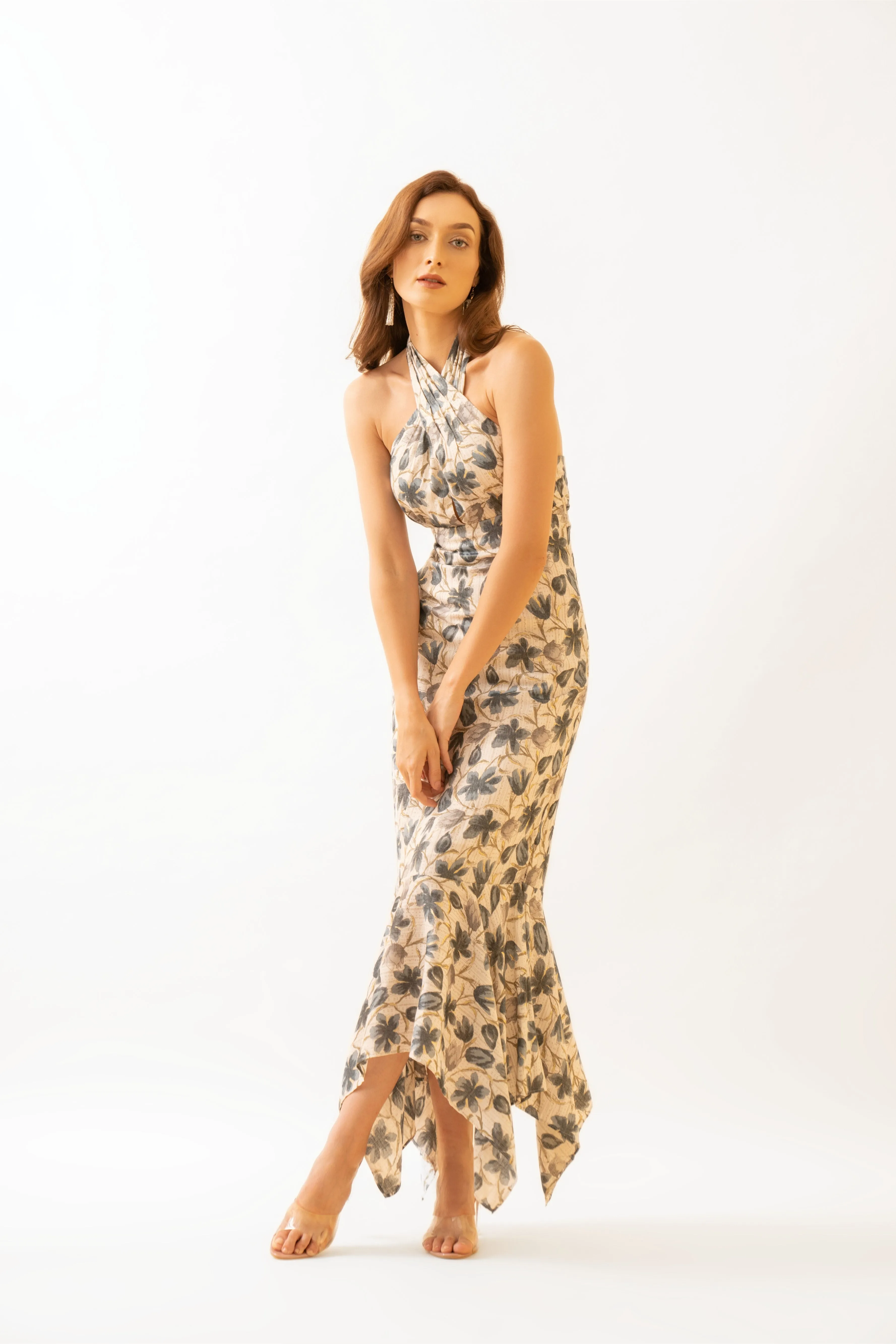 Floral Printed Handkerchief Midi Dress