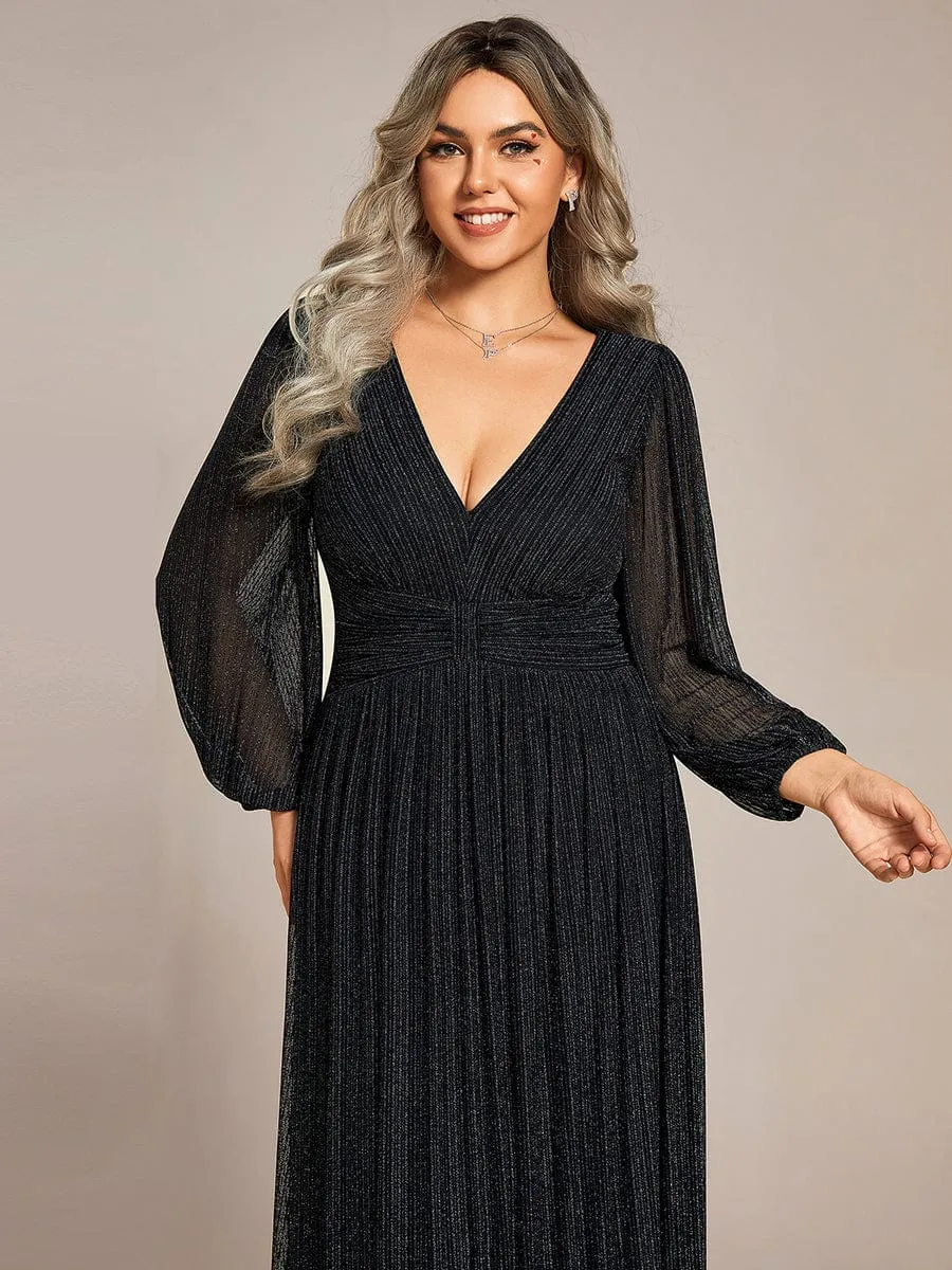 Glittery Empire Waist Long Lantern Sleeves A-Line Evening Dress