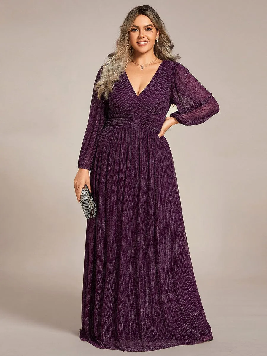 Glittery Empire Waist Long Lantern Sleeves A-Line Evening Dress