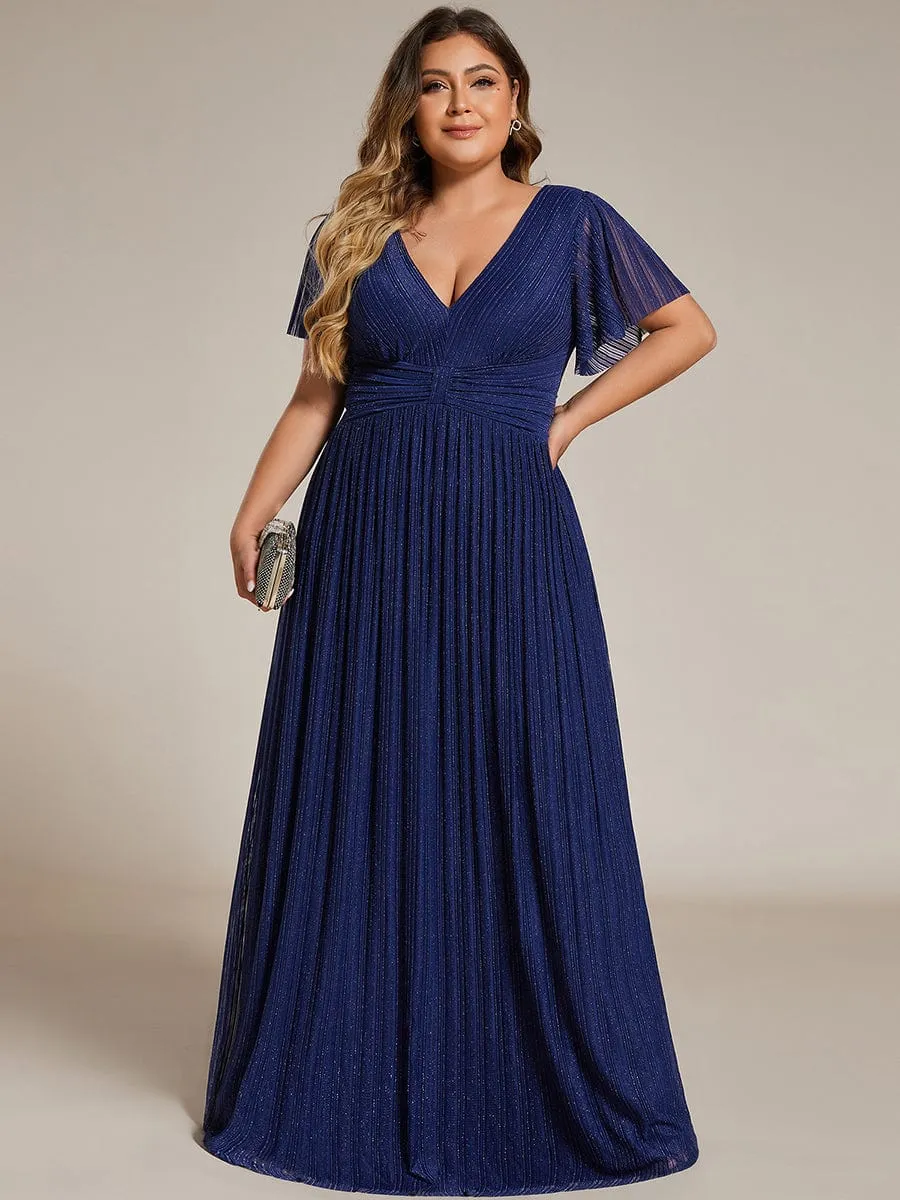 Glittery Empire Waist Long Lantern Sleeves A-Line Evening Dress