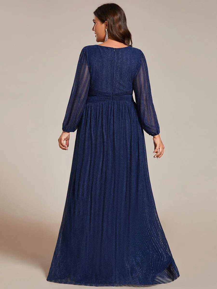 Glittery Empire Waist Long Lantern Sleeves A-Line Evening Dress