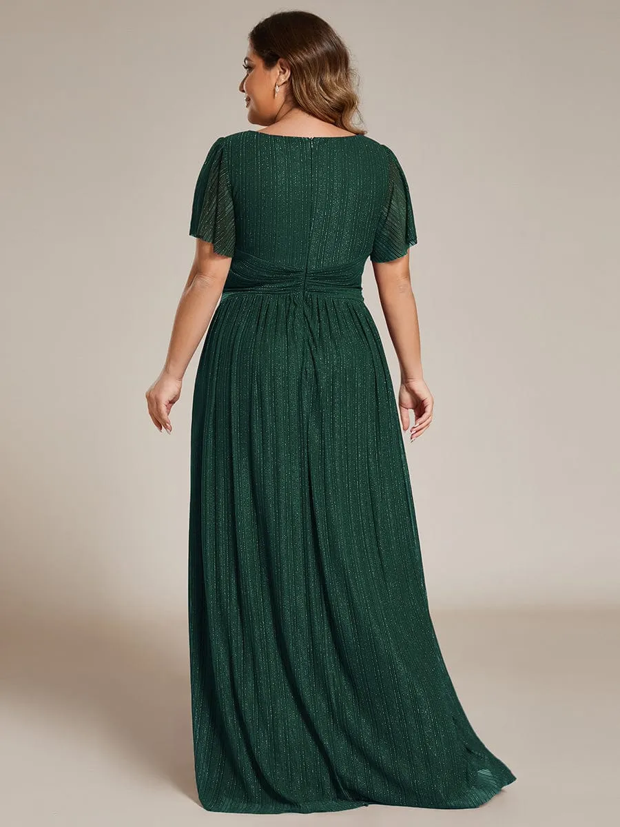 Glittery Empire Waist Long Lantern Sleeves A-Line Evening Dress