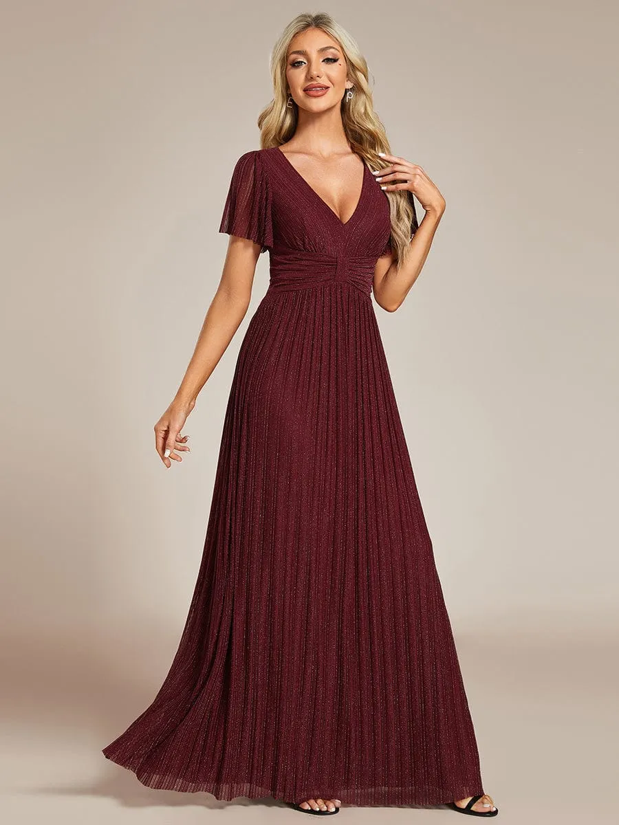 Glittery Empire Waist Long Lantern Sleeves A-Line Evening Dress