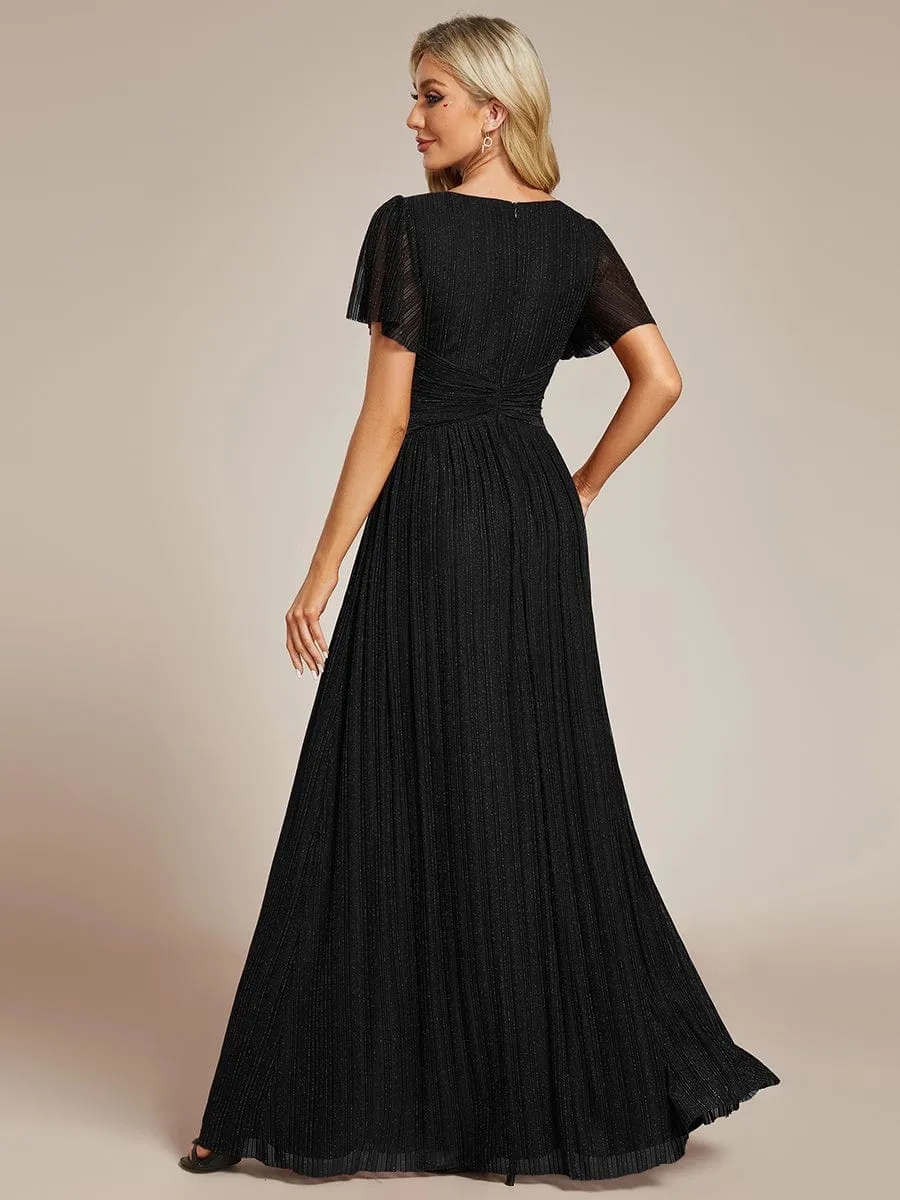 Glittery Empire Waist Long Lantern Sleeves A-Line Evening Dress